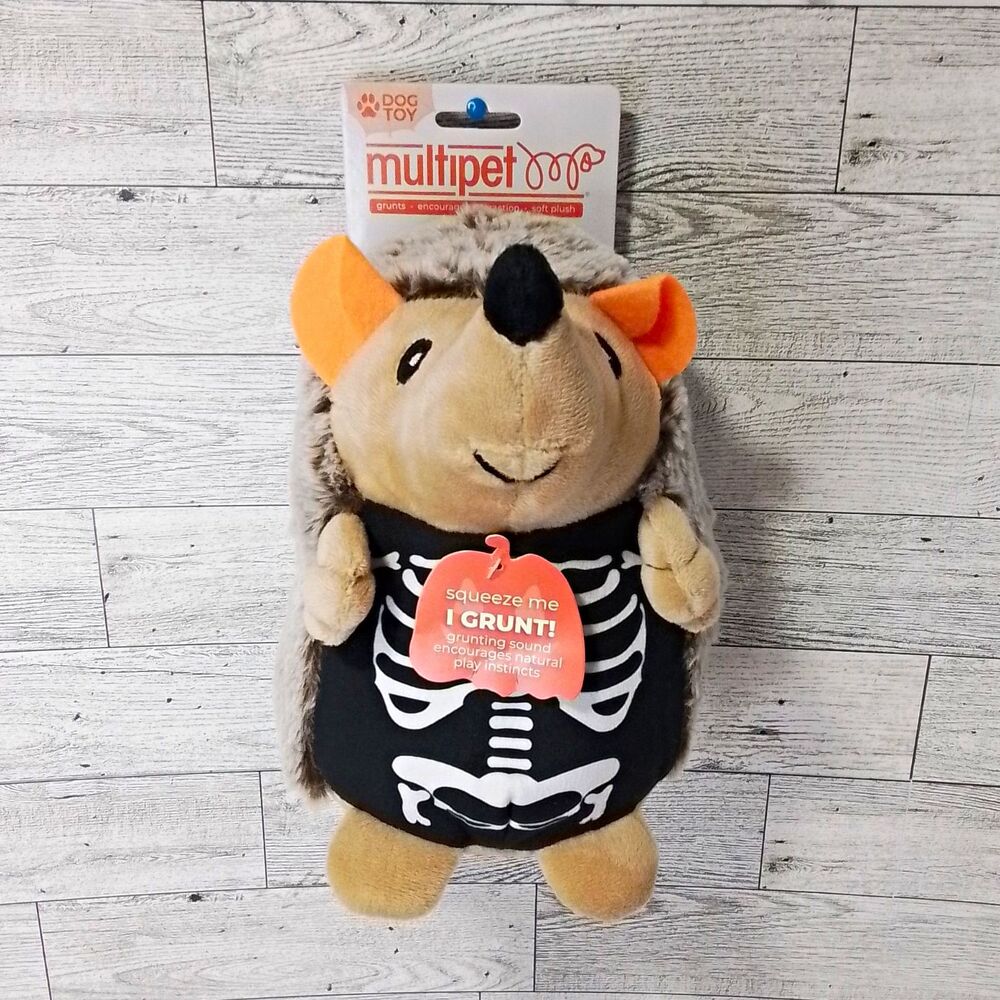 Multipet Skeleton Hedgehog Soft Plush Grunting Sound Stuffed Dog Toy S/M